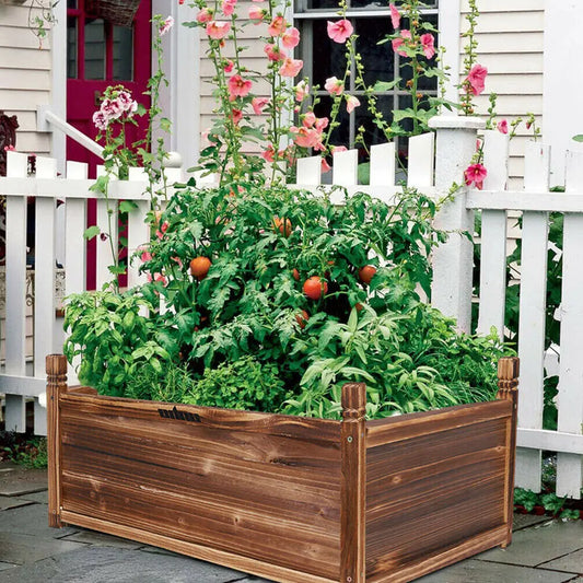 Wood Planter Box, Outdoor Raised Garden Planter Bed for Flowers or Vegetables