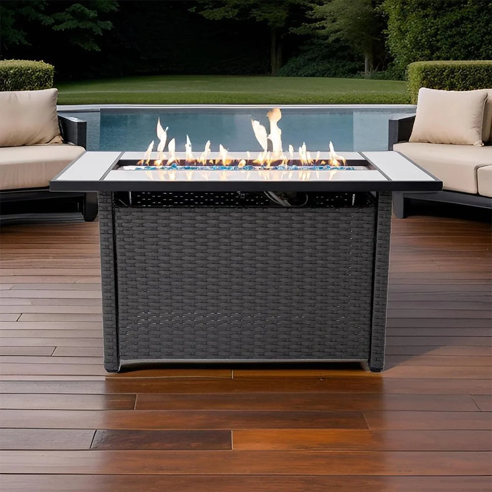Propane Fire Pit Table, 50,000 BTU Firepits w/ Lava Rocks and Removable Metal Lid
