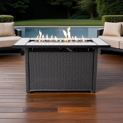 Propane Fire Pit Table, 50,000 BTU Firepits w/ Lava Rocks and Removable Metal Lid