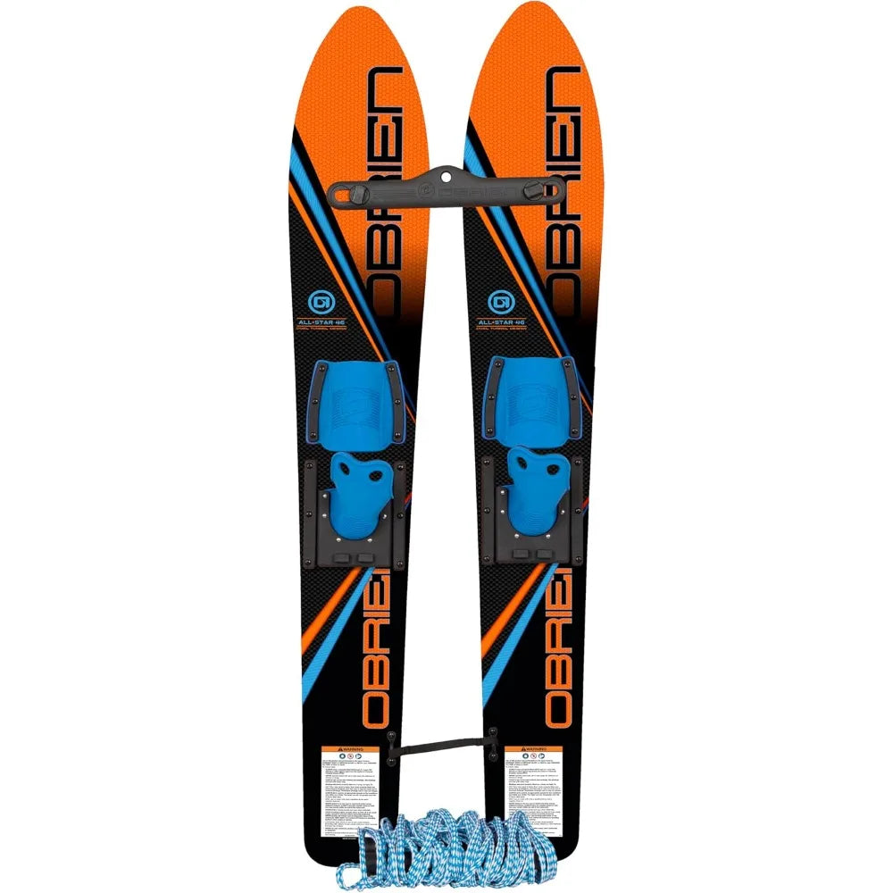All-Star Water Skis w/ Trainer Bar & Rope— Combo Water Skis for Kids & Beginners