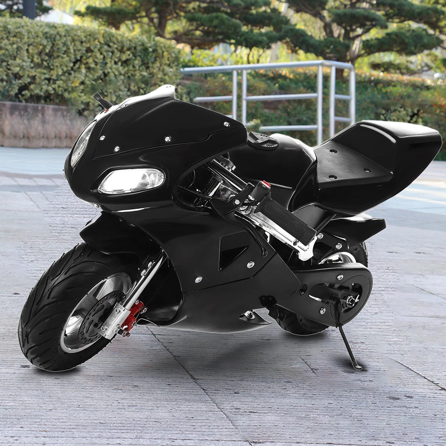 2-Stroke 49cc Pocket Gas Motorbike, High Brightness Dual Headlights, Rubber Handlebar, Mini Motorcycle