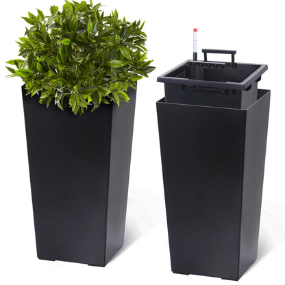 Planters for Outdoor or Indoor, 2 pcs Pots, 22" or 16" High Porch Planter Pots w/ Drainage Holes Auto Watering