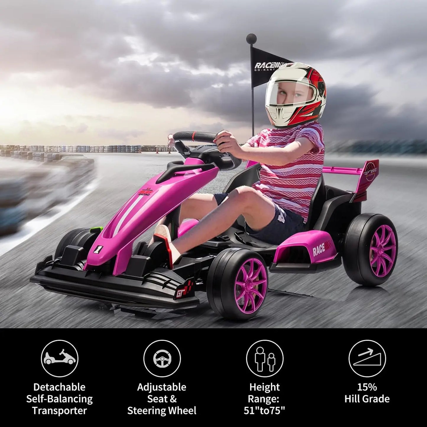 Ride on Car, Drift Kart Toy for Kids, Adjustable Seat, 8.5MPH, 24V Electric Parent-Safety Certified