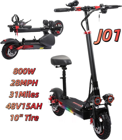 Off Road 1200W Electric Scooter for Adults, 48V Long Range E-Scooter, 30MPH Fast Speed, 11" Tubeless Tire, Foldable, Kick Stand