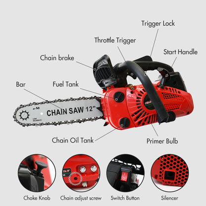 Cordless Chainsaw, 12 Inch, Gasoline Lightweight Portable, for Tree Branch Cutting