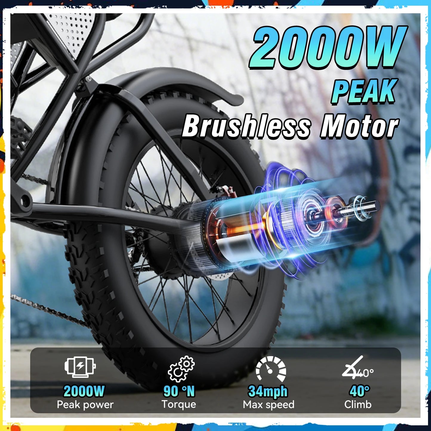 Electric Bike for Adults, 2000W, 48V 20Ah, Detachable Battery, 33MPH & 88 Miles, Electric Motorcycle, 20’’ Fat Tires