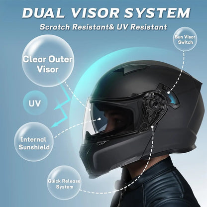 Modular Motorcycle Helmets for Men, Flip Up Full Face Helmet, Dual Visor, Internal Sunshield, DOT Approved