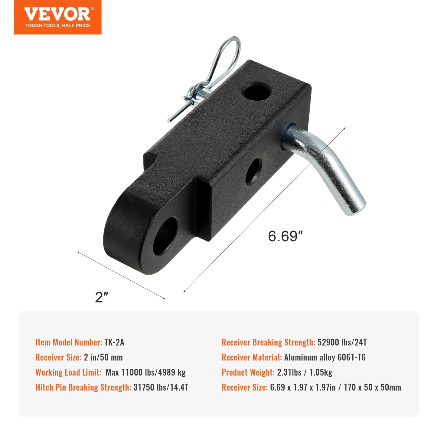 Shackle Hitch Receiver, Fits 2" Towing Accessories w/ Trailer Hitch, Lock Pin