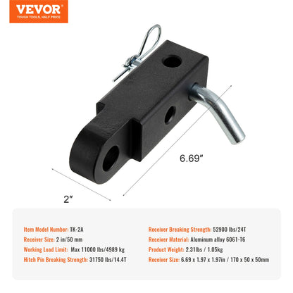 Shackle Hitch Receiver, Fits 2" Towing Accessories w/ Trailer Hitch, Lock Pin