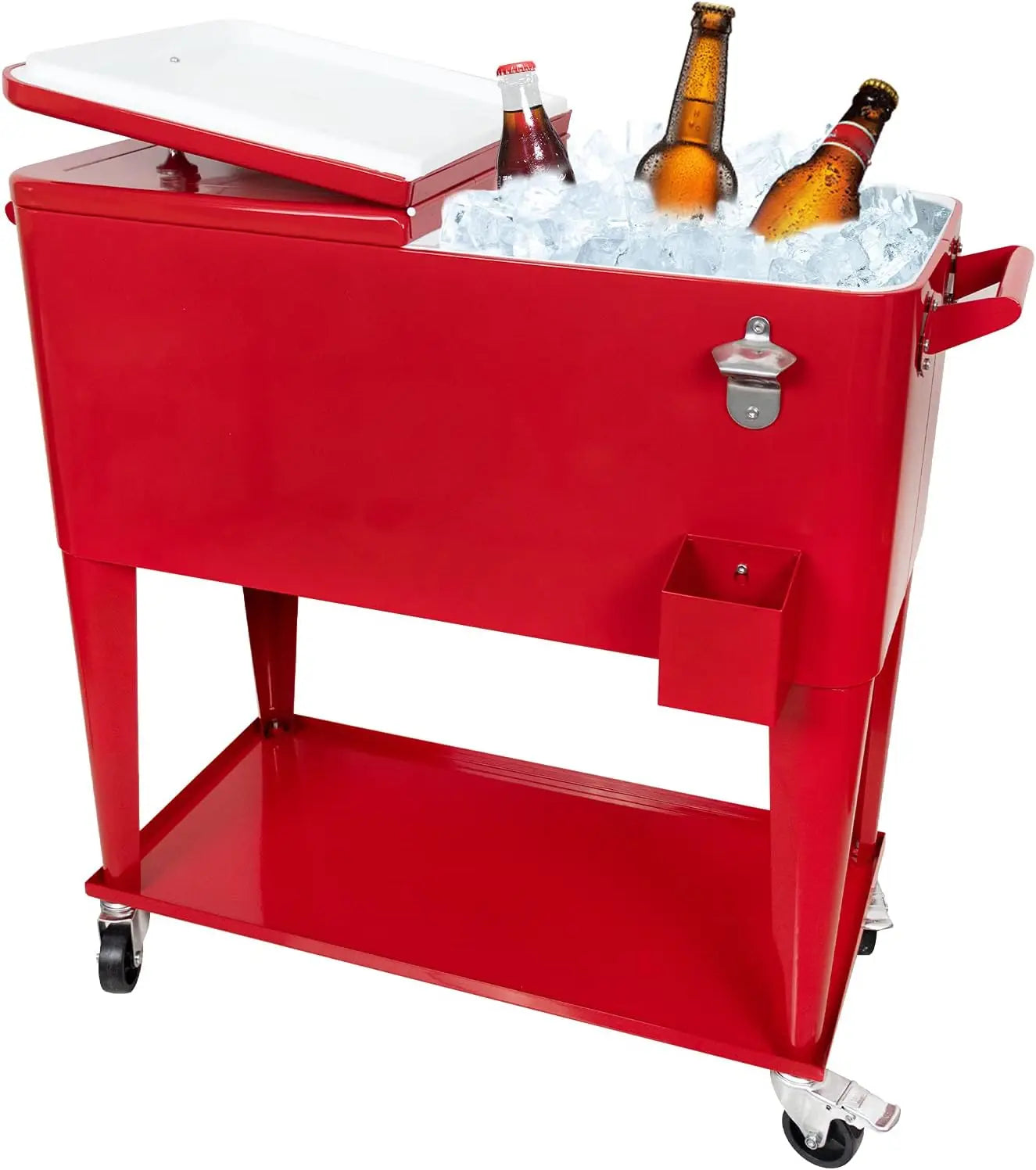 Rolling Cooler Cart, Ice Chest, 80 QT Portable Cold Drink Beverage Cart for Backyard Patio