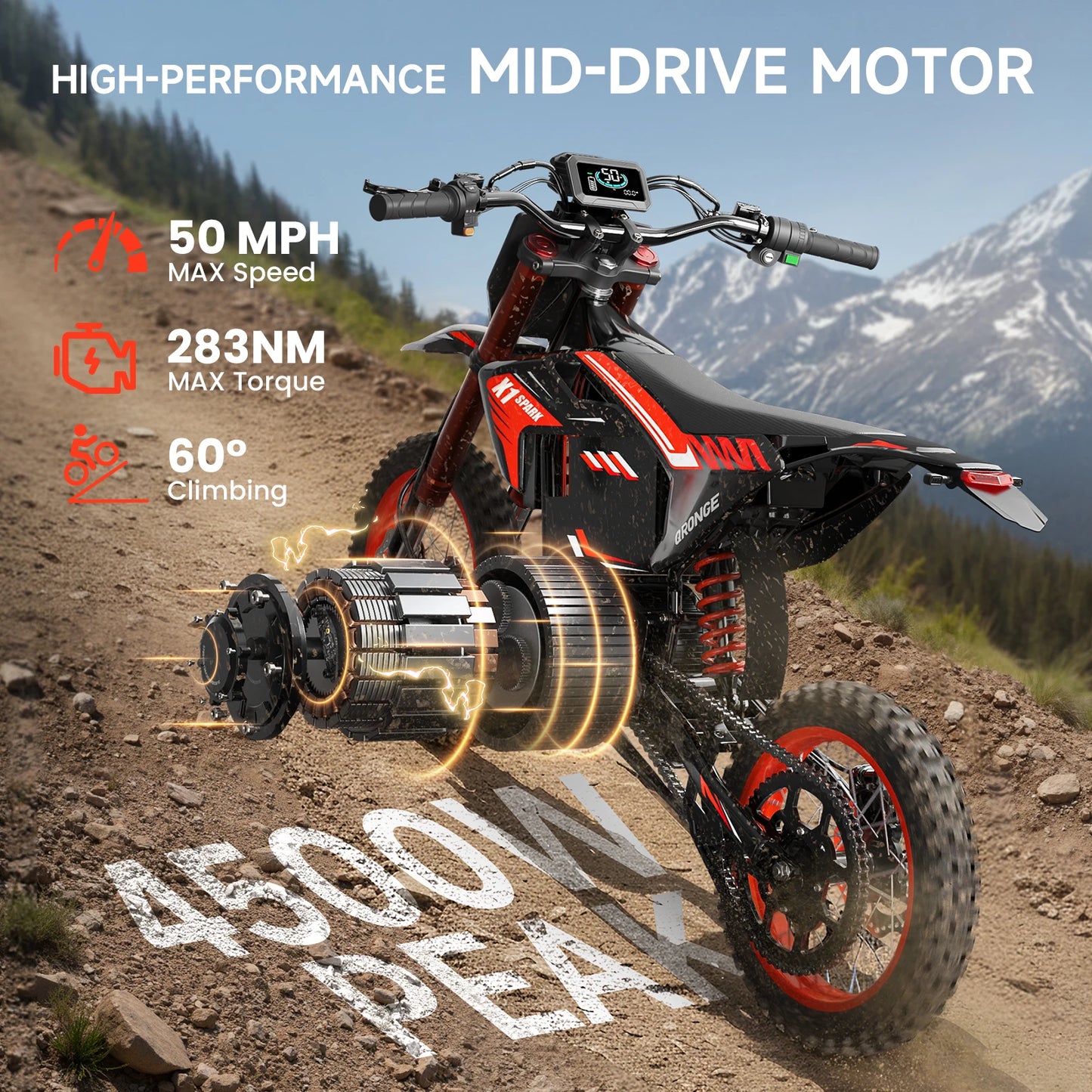 Electric Dirt Bike for Teens or Adults, 4500W Peak Electric Motorcycle, 60V 28.8Ah E-Dirt Bike, 60 Mile Range
