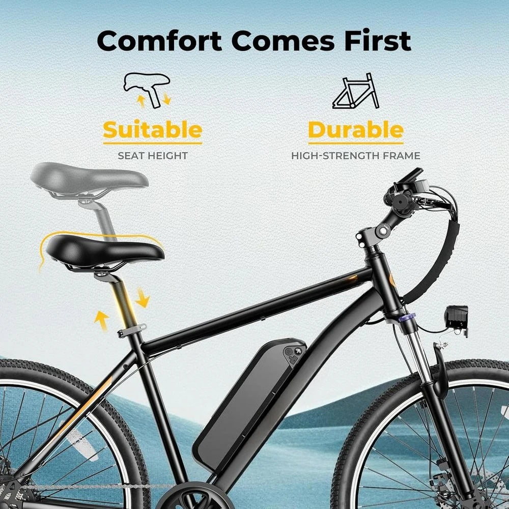 Electric Mountain Bike, Adults' 750W Peak Power, 40 Miles, 20 MPH, 360Wh Battery, 7-Speed, 26' Tires