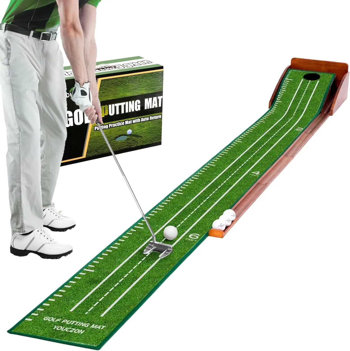 Indoor Golf Putting Mat w/ Auto Ball Return, Velvet Surface for Training Aid