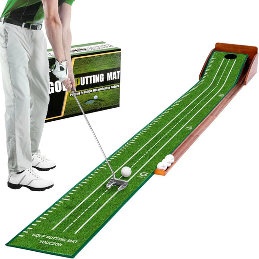 Indoor Golf Putting Mat w/ Auto Ball Return, Velvet Surface for Training Aid