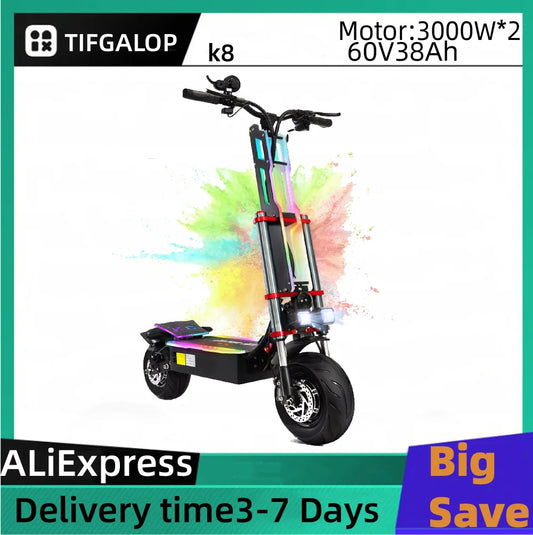Electric Scooter, 12 Fat Tire, E-Mountain Scooter, Adult Foldable, 3000W*2 Motor, 60V38AH Battery