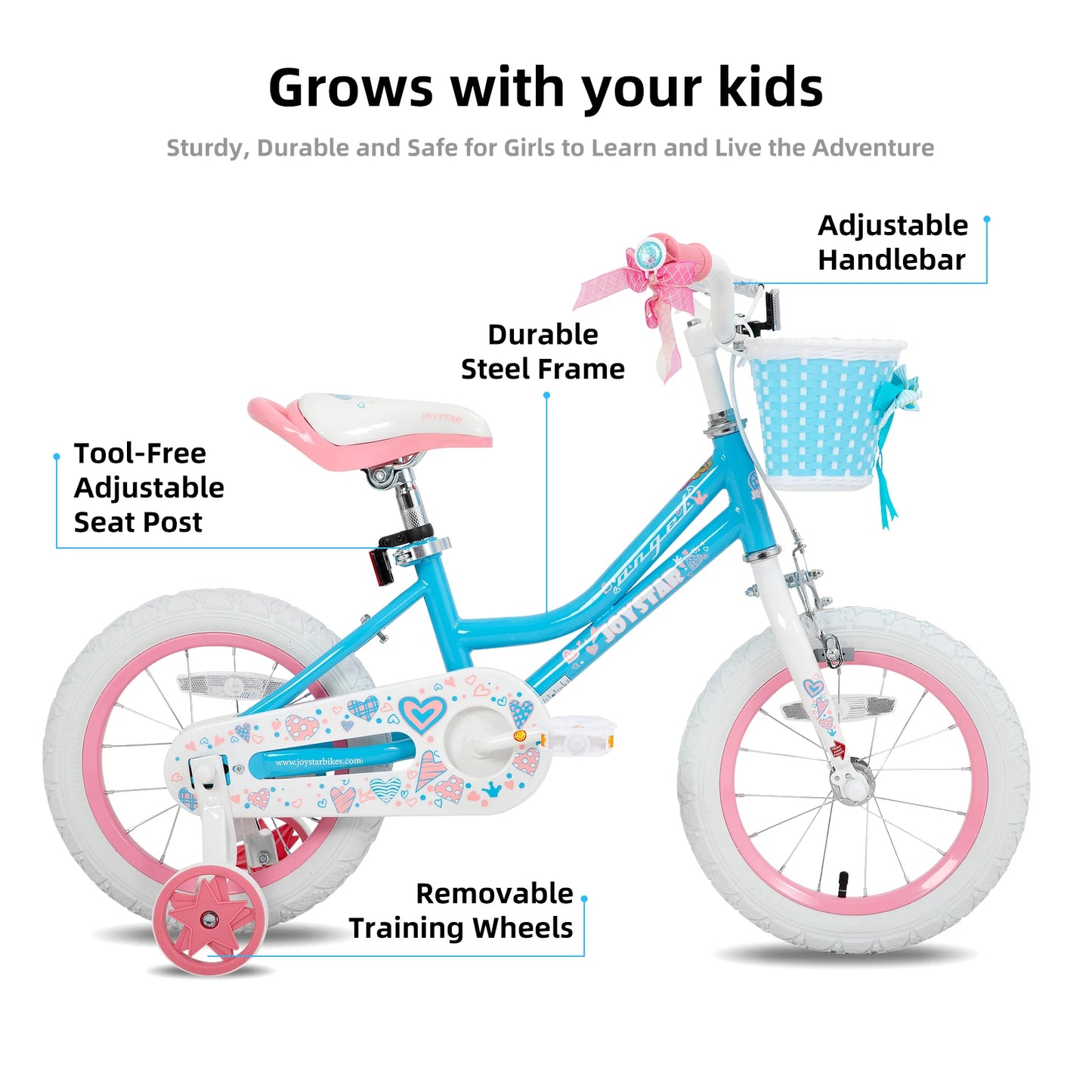 Girls Bike with Basket & Training Wheels, 12, 14, 16, 18 Inch Kids Bike, Foot Brake, Child Bicycle