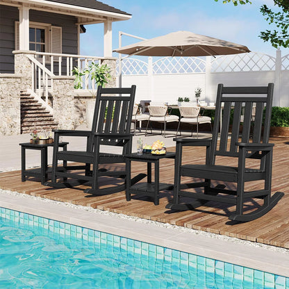 High-Back Adirondack Porch Rockers, 2- Chairs Set w/ Side Table