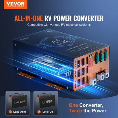 RV Converter, 45/55/80Amp, 110V AC to 12VDC Battery Charger, 4-Stage Smart Charging 13V to 16.5V