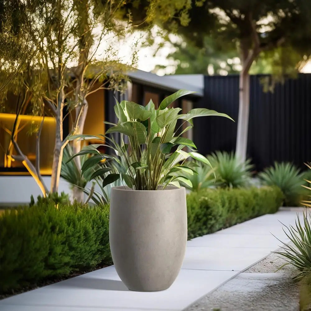 Kante 21.7" H Weathered Concrete Tall Planter, Outdoor Indoor, Decorative Pot w/ Drainage Hole and Rubber Plug