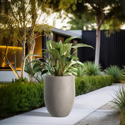 Kante 21.7" H Weathered Concrete Tall Planter, Outdoor Indoor, Decorative Pot w/ Drainage Hole and Rubber Plug