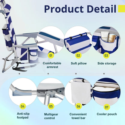 Short, Oxford Cloth, Silver White Aluminum Tube Bearing, Beach Chair, Blue Stripes