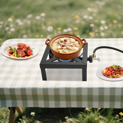 Portable Single or Double Burner, Outdoor Propane Gas Stove w/ Adjustable Regulator & Hose