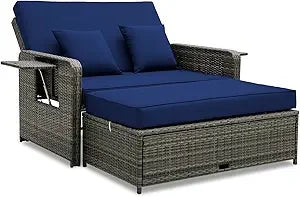 Wicker Patio Outdoor Patio Daybed, Lounger, Loveseat & Storage Ottoman