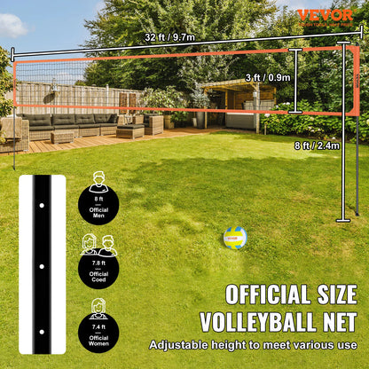 Volleyball Net, Portable, Adjustable Height, with Ball, Pump & Carrying Bag