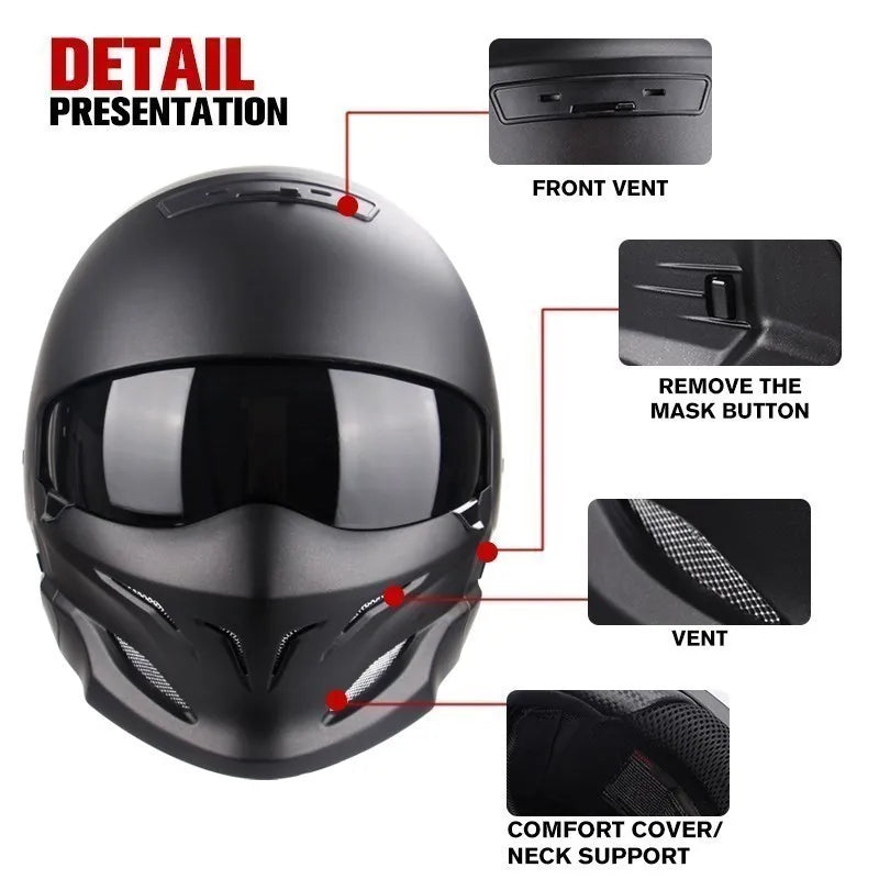 Multi-Purpose Combination Detachable Helmet, DOT Certified, Motorcycle Half Predator Helmet