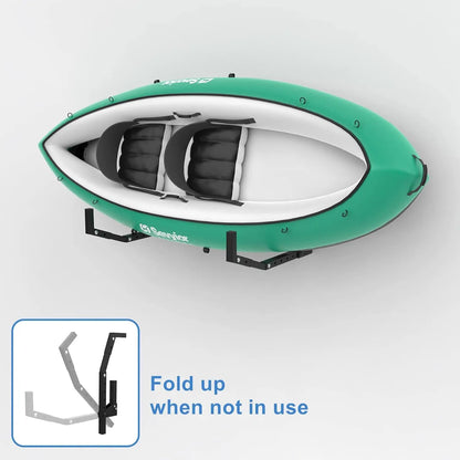 Wall Mount Kayak Storage Rack w/ Hooks for Garage, Holds Kayaks, Surfboards, Skis, Snowboards, and Paddle Boards