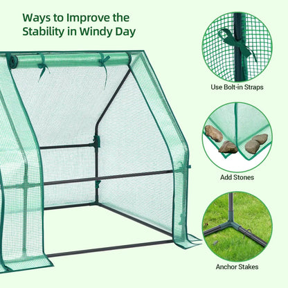 Galvanized Raised 8x4ft Garden Bed w/ Greenhouse Cover, 4 Doors Ventilation, 3-in-1 Planter Box, for Vegetables Flowers, Herbs