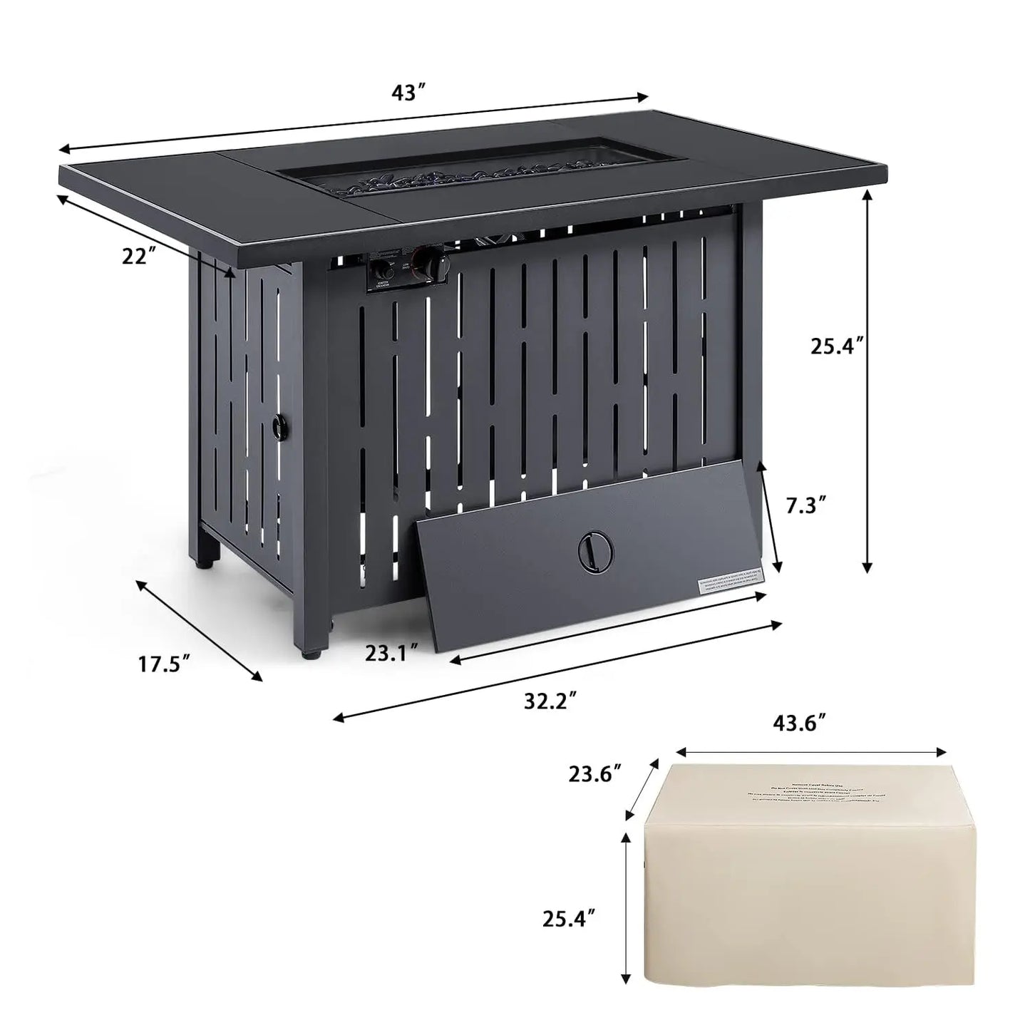 Propane Gas Fire Pit Table 43 inch, Outdoor 50,000 BTU Auto Ignite, Propane w/ Tempered Glass