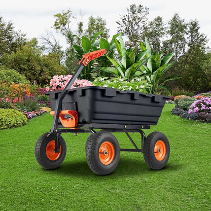 Heavy-Duty Utility Garden Wagon, 900 Lb Capacity, Poly Dump Cart, 10-Inch All-Terrain Wheels, Rotating Handle