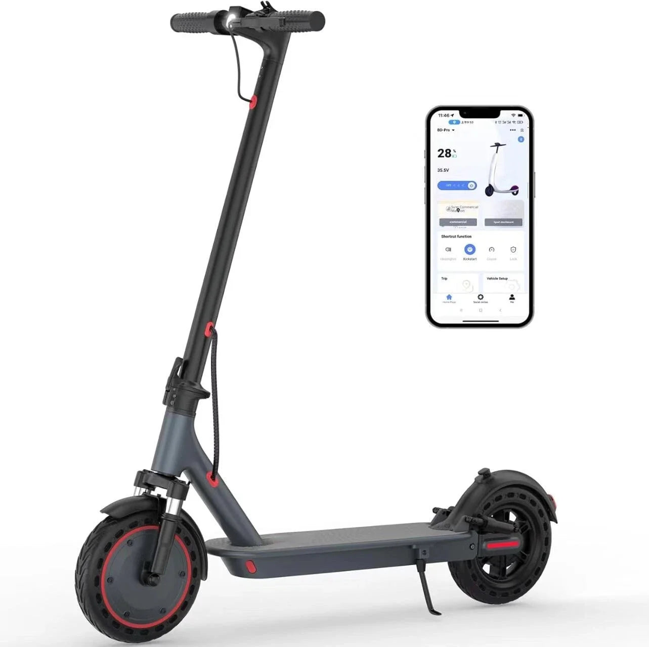 Electric Scooter, 500W 22MPH, 10inch Adult Smart Scooter, Shock-Absorbing, Anti-Skid, Folding Scooter