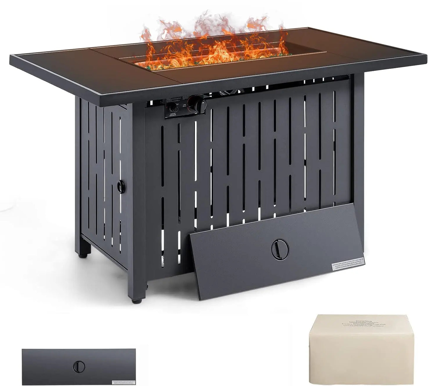 Propane Gas Fire Pit Table 43 inch, Outdoor 50,000 BTU Auto Ignite, Propane w/ Tempered Glass