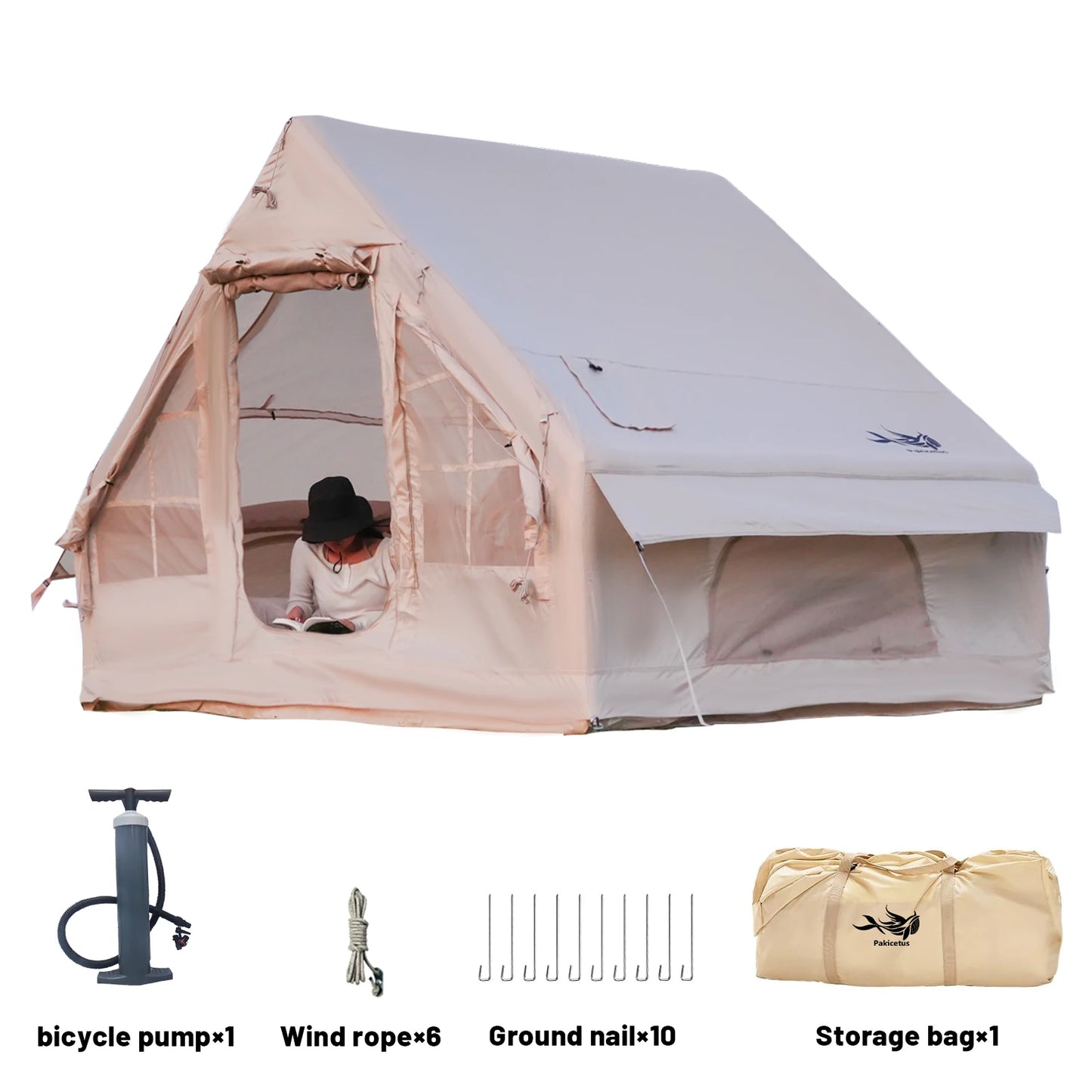 Inflatable Tents for Adult Camping, Luxury Tents, w/ Stove Plug, 4/6/8 Person Family Tent