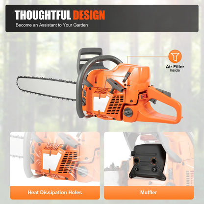 Gas Chainsaw 72CC 3900W, 2-Stroke, 24-Inch 2800rpm, Handheld Orange Chain Saw
