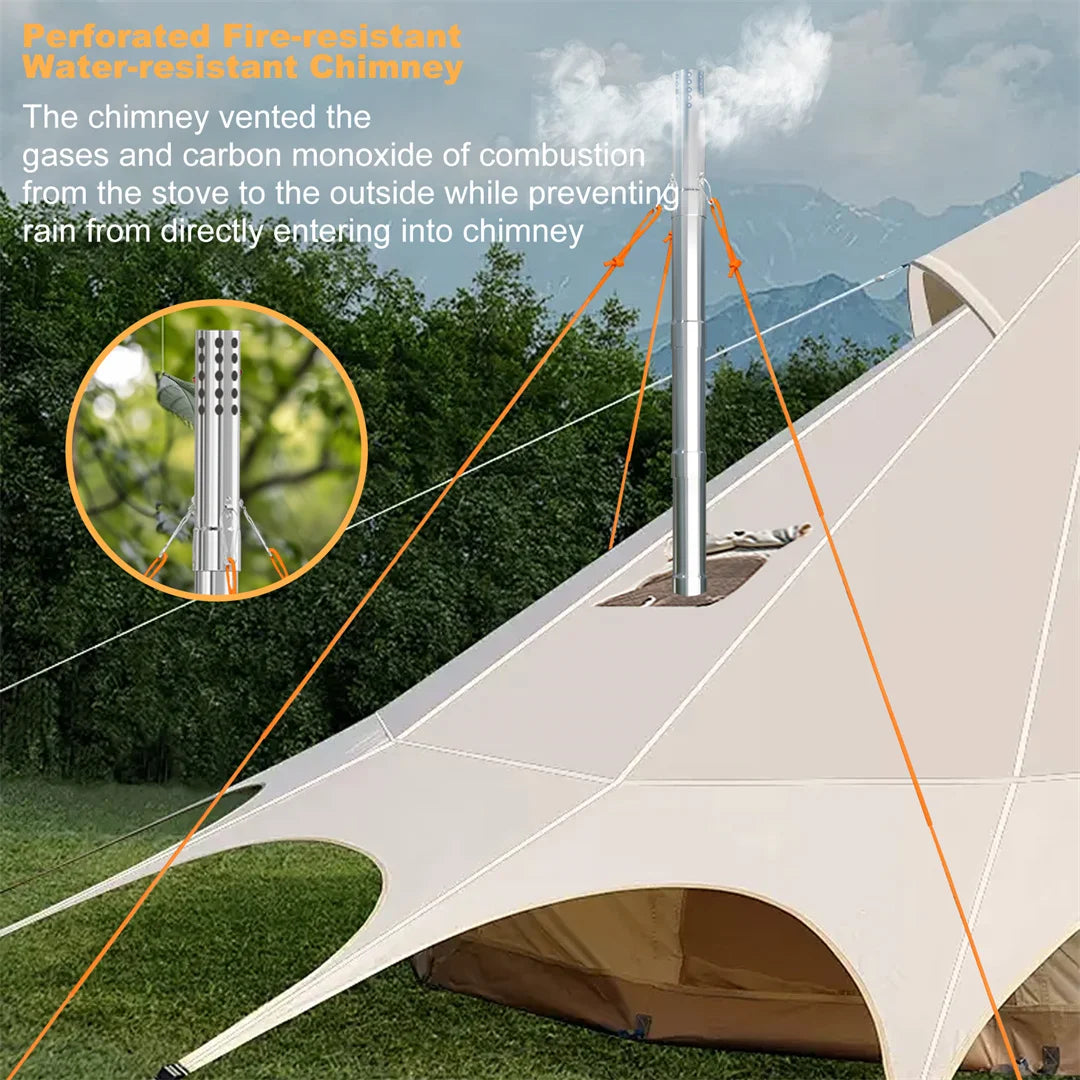 Hot Tent Stove, Portable Wood Burning, w/ 6 Stainless Chimney Pipes for Outdoor Heating & Cooking