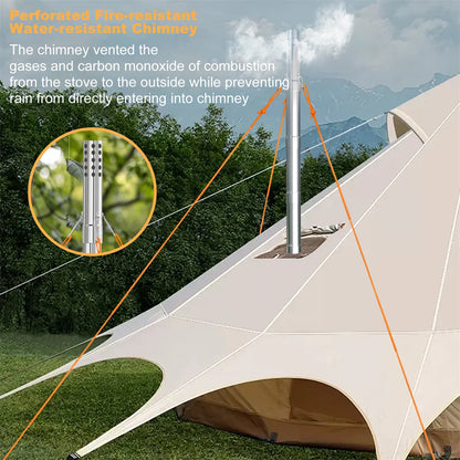 Hot Tent Stove, Portable Wood Burning, w/ 6 Stainless Chimney Pipes for Outdoor Heating & Cooking