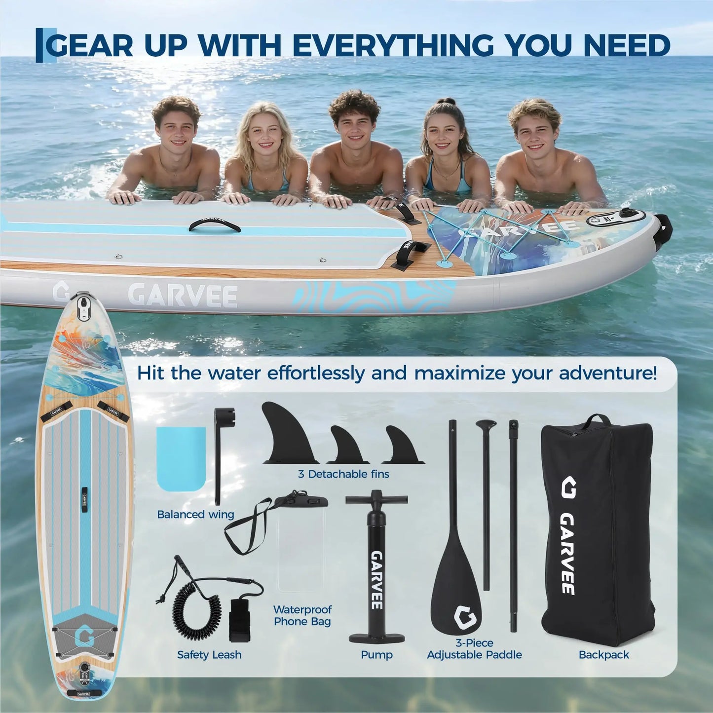 Inflatable Stand Up 10.6 Ft Paddle Board 450LBS Capacity, Wide w/ Camera Mount Non-Slip Deck, Backpack
