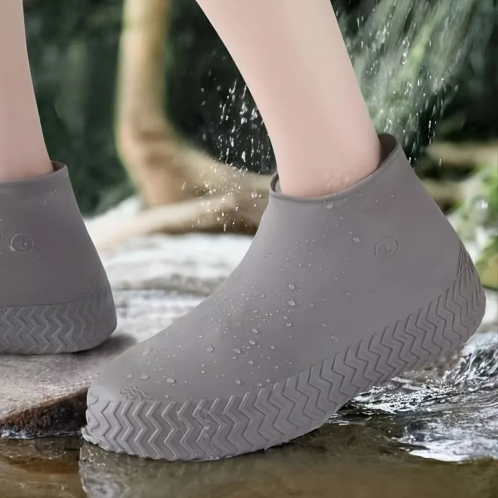 Thick Latex Waterproof Shoe Covers, 1Pair, Non-Slip Reusable for Men-Women Rain, Snow, Mud, Protection