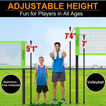 Volleyball & Badminton Combo, Adjustable 4-Way Net with Carry Bag