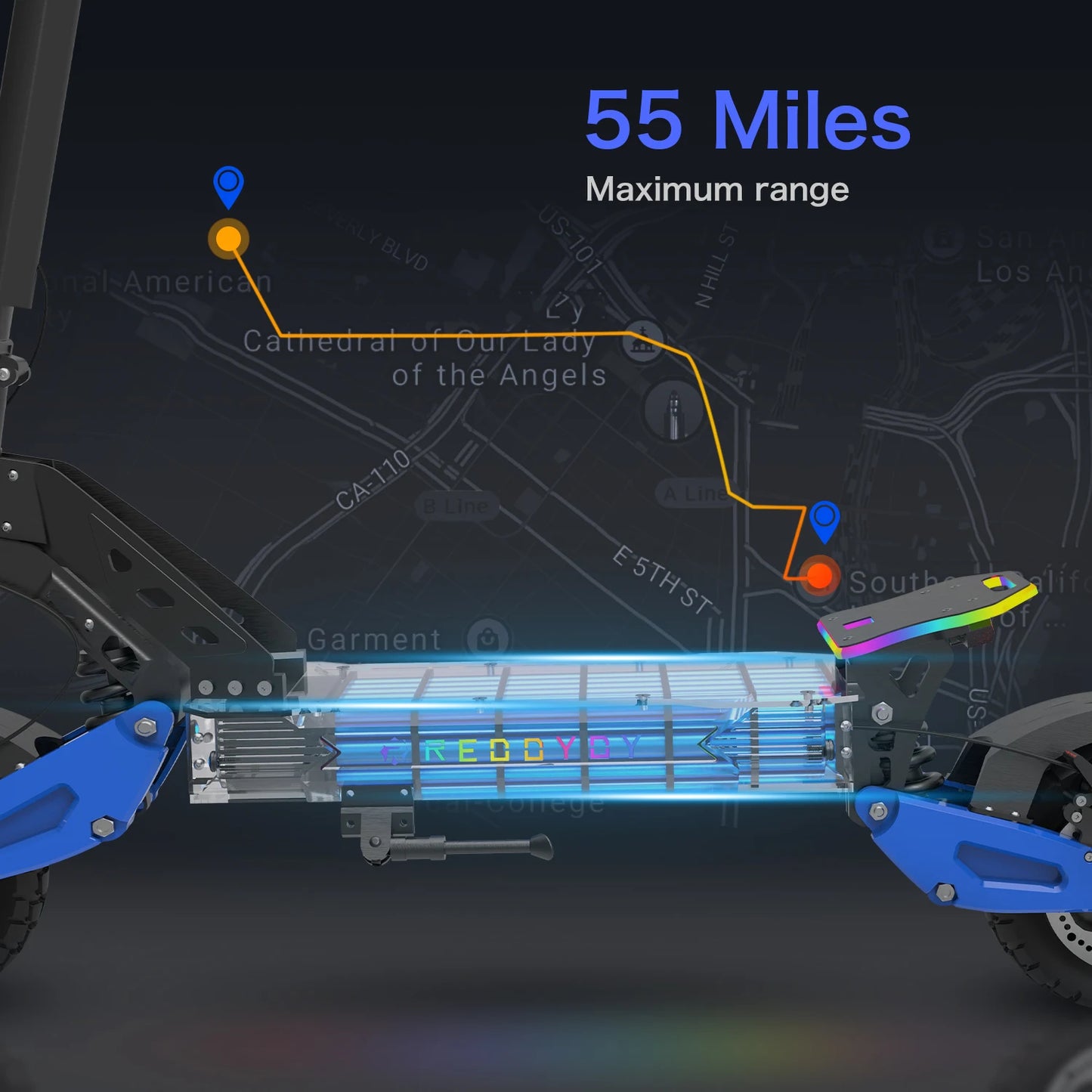Electric Offroad Scooter, 50 MPH Max speed, 60V 25Ah, 55-Mile Range, 10.5" Off-Road Tires,