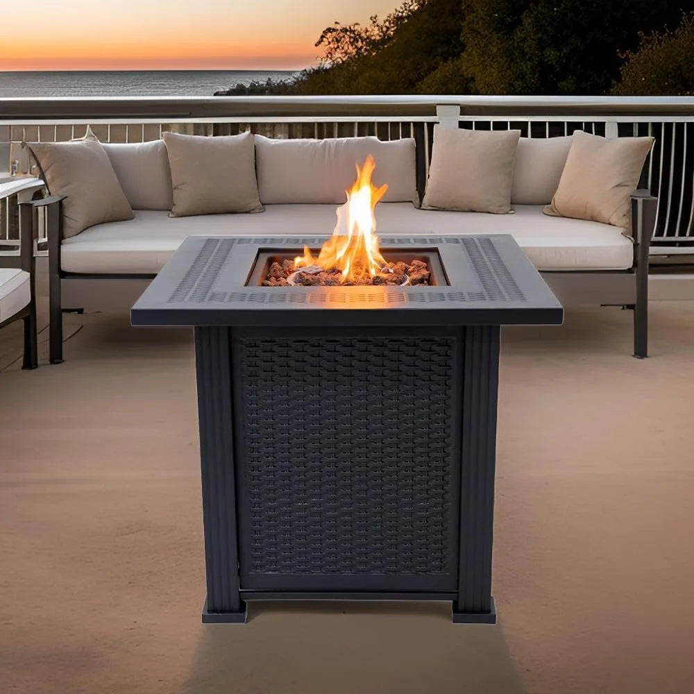 Propane Fire Pit 50,000 BYU, 28" Table for Outside w/ Lava Rocks & Removable Lid