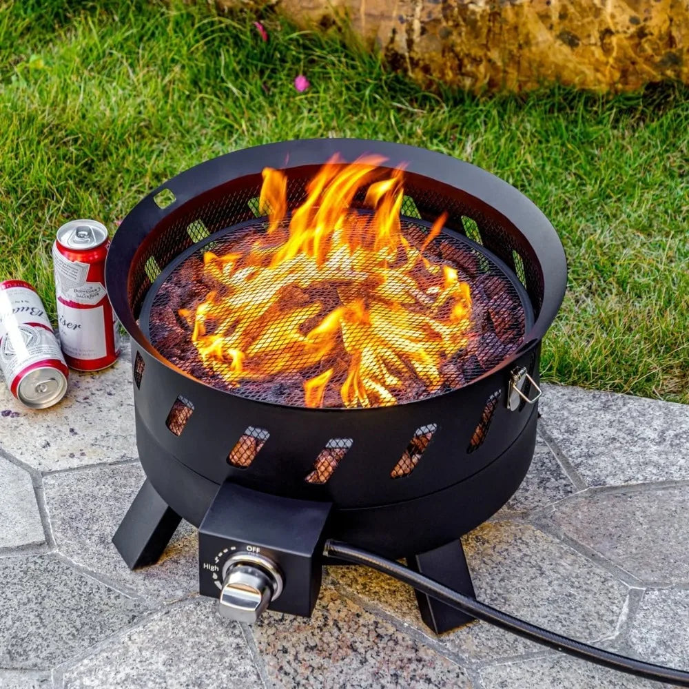 Portable Propane Fire Pits, 17.3" Gas Fire Pit Bowl for Outside w/ Lid & Handle.