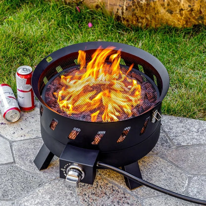 Portable Propane Fire Pits, 17.3" Gas Fire Pit Bowl for Outside w/ Lid & Handle.