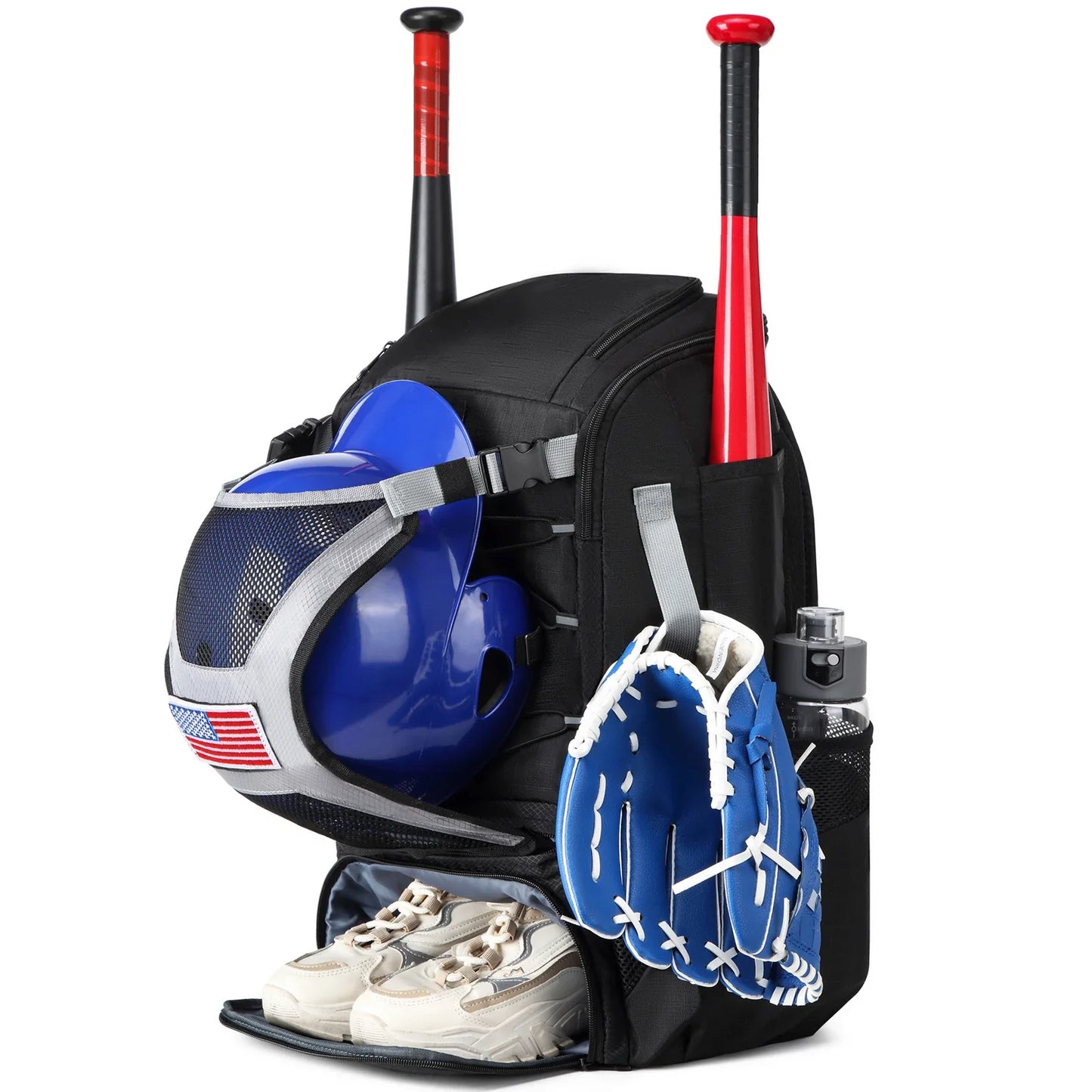 Baseball or Softball Equipment Bag, Backpack with Shoe Compartment, Bat Holders
