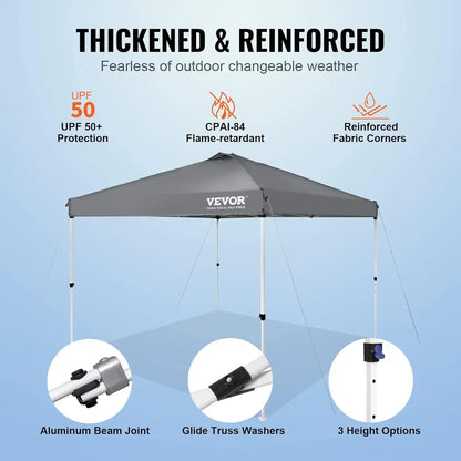 Pop Up Canopy Tent, 10 x10 ft, Waterproof, Silver Coated Tarp, w/ Portable Roller Bag and 4 Sandbags