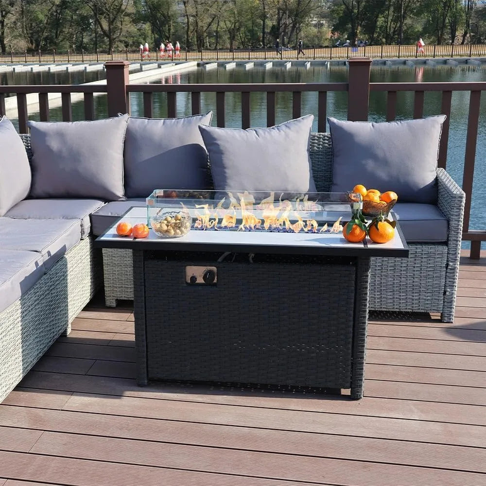 Propane Fire Pit Table, 50,000 BTU Firepits w/ Lava Rocks and Removable Metal Lid