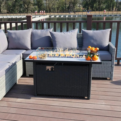 Propane Fire Pit Table, 50,000 BTU Firepits w/ Lava Rocks and Removable Metal Lid